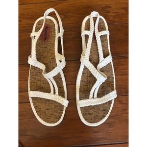 Sandak Marilu Vintage White Braided Strappy Jelly‎ Sandals Cork Footbed Size 10